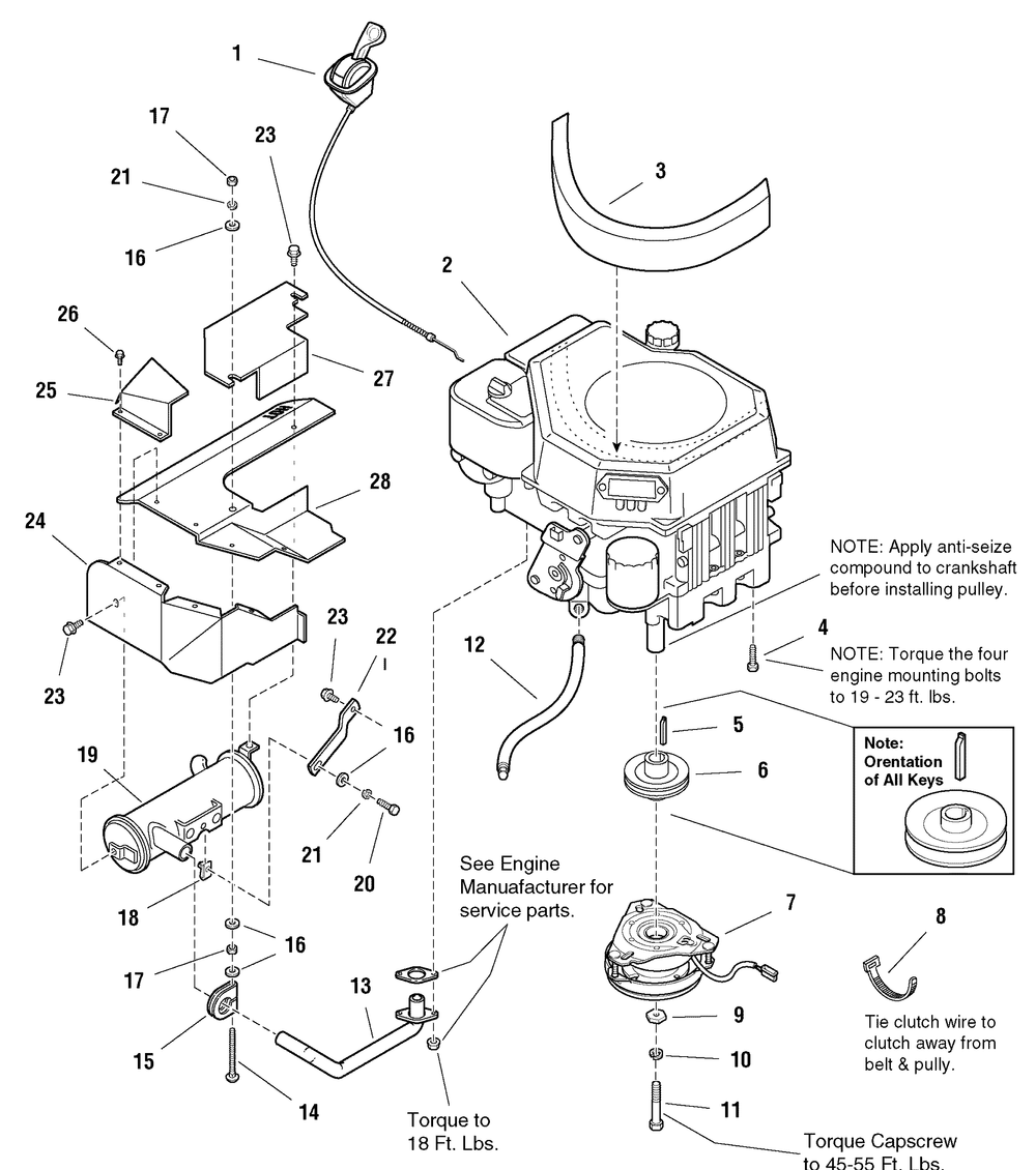 Engine Group Diagram and Parts List for 1694862-ZT1644E  Briggs and Stratton Lawn Tractor